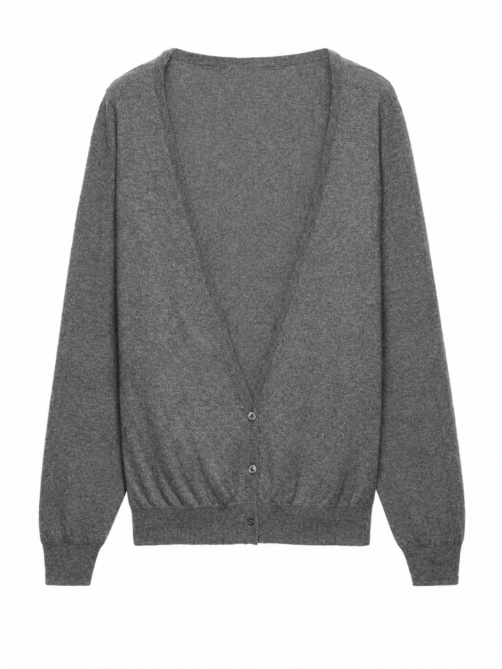Heather Grey Longline Cardigan with Deep V-Neck and Ribbed Hem