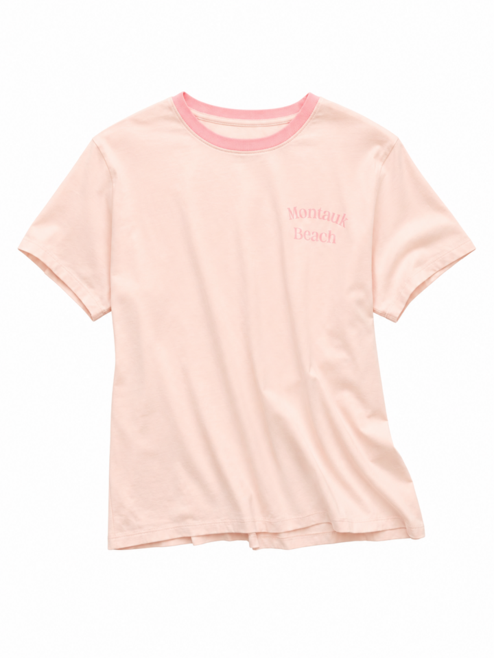 Light Pink Relaxed Fit T-Shirt with Montauk Beach Graphic