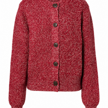 Deep Red Marled Knit Cardigan with White Flecks