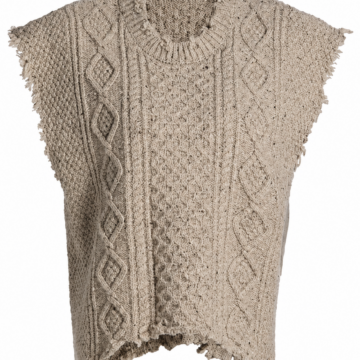 Beige Sleeveless Cable Knit Sweater Vest with Raw Edges