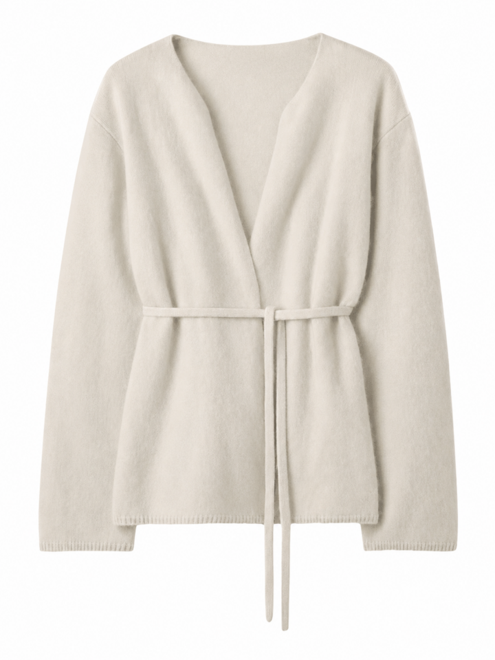 Off-White Oversized Wrap Knit Sweater with Self-Tie Belt