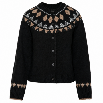 Black Fair Isle Pattern Button-Front Cardigan
