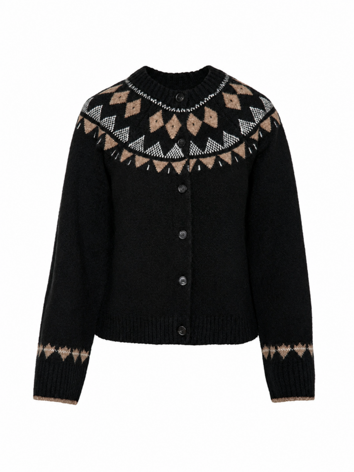 Black Fair Isle Pattern Button-Front Cardigan