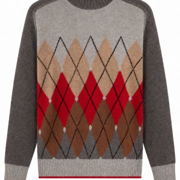 Light Grey Argyle Patterned Knit Sweater