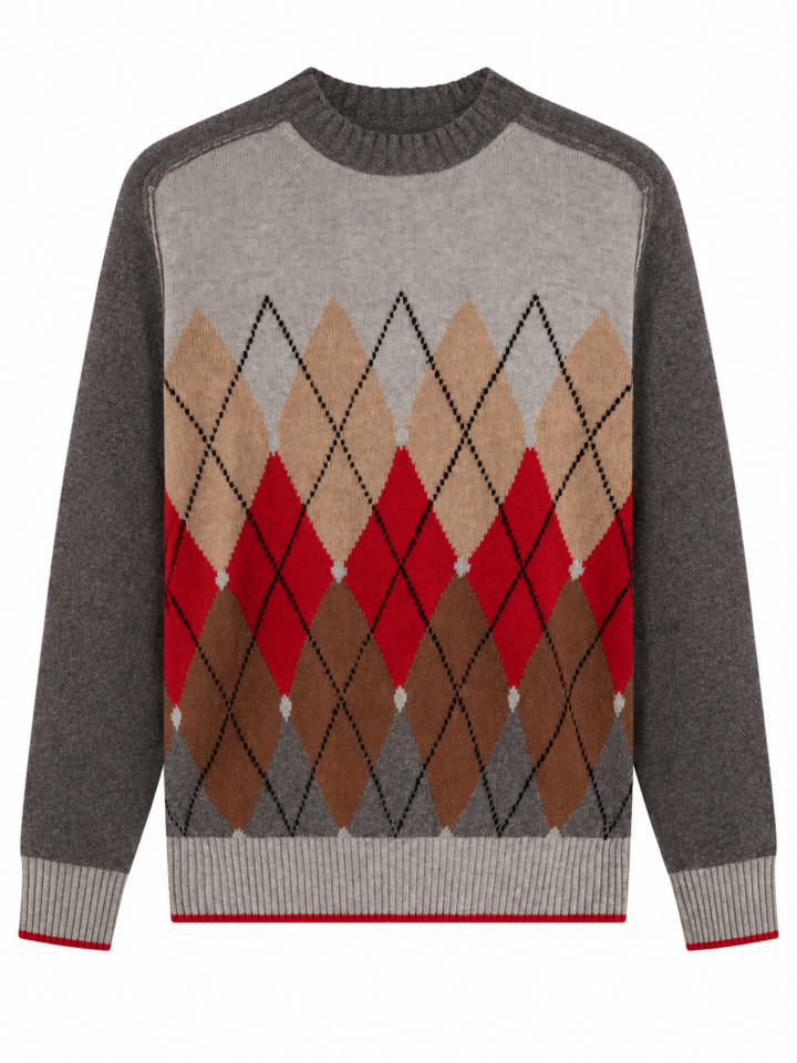 Light Grey Argyle Patterned Knit Sweater