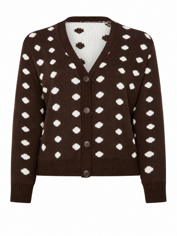 Dark Brown Polka Dot V-Neck Cardigan