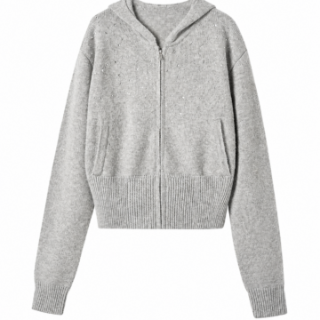 Heather Grey Embellished Cropped Zip Hoodie
