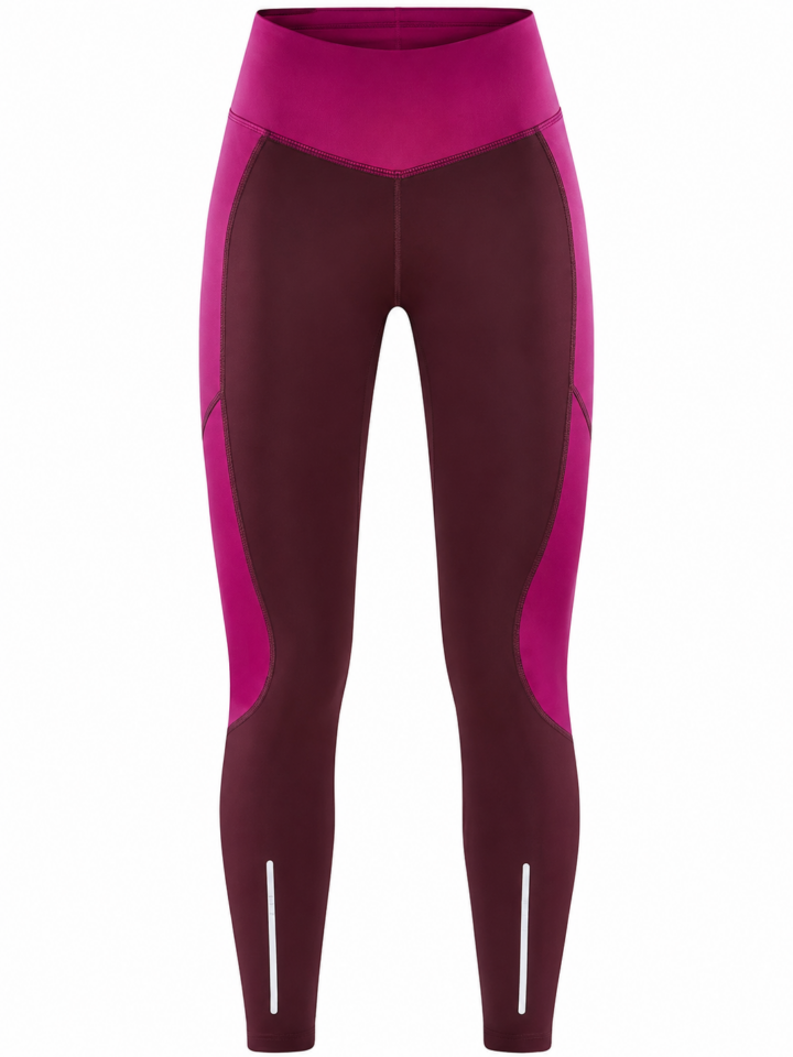 High-Waisted Color-Block Leggings in Burgundy and Magenta