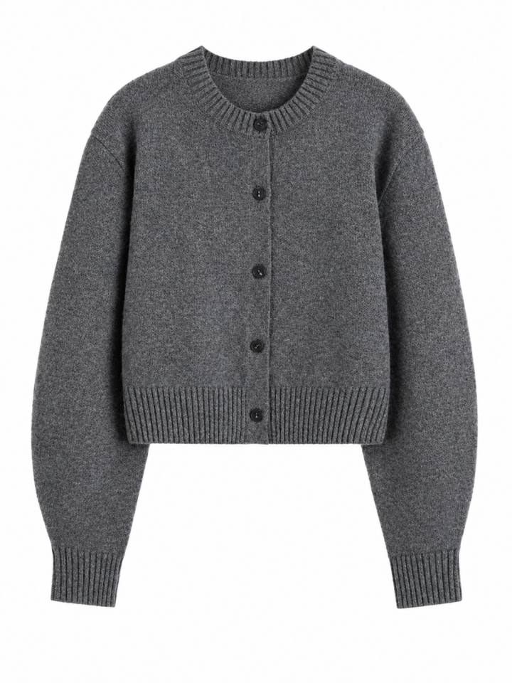 Dark Heather Grey Cropped Cardigan with Button Front