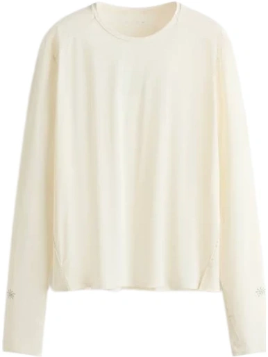 Off-White Oversized Boxy Crop Top with Floral Embroidery