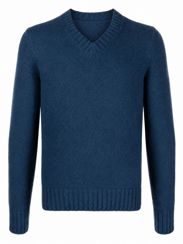 Dark Blue V-Neck Long-Sleeve Knit Sweater