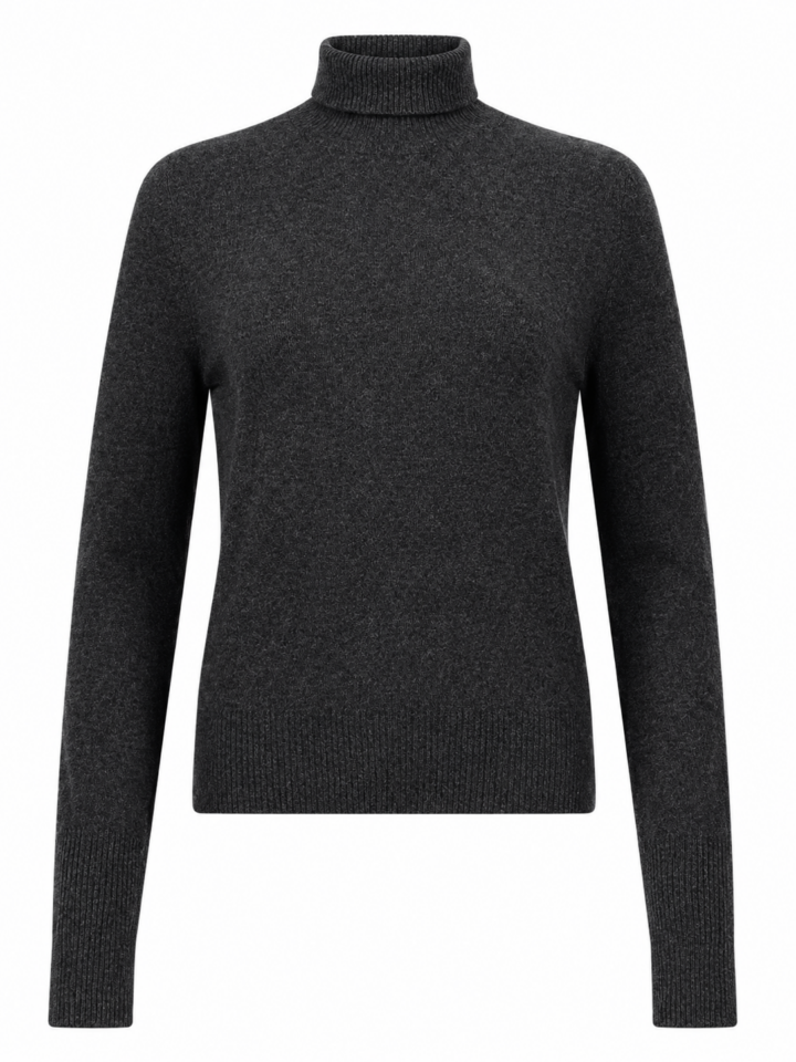 Dark Grey Turtleneck Knit Sweater with Fitted Silhouette
