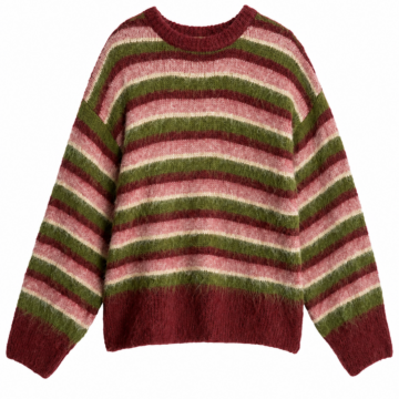 Burgundy Striped Fuzzy Oversized Sweater