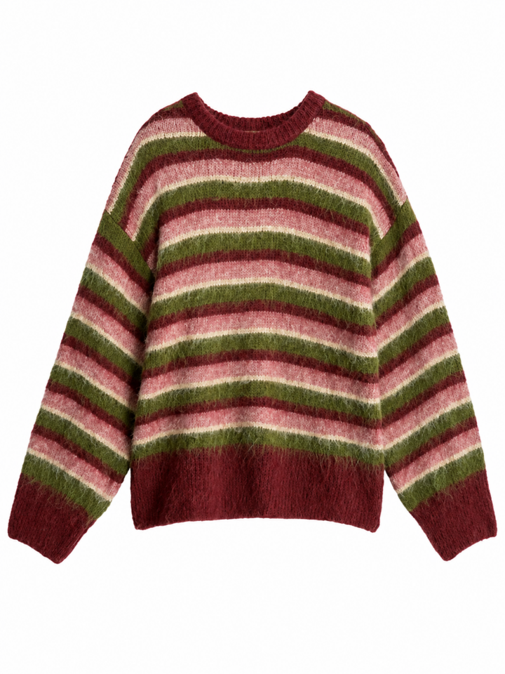 Burgundy Striped Fuzzy Oversized Sweater