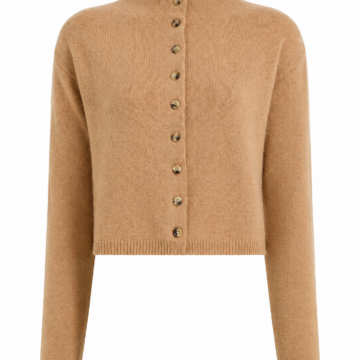Camel Cropped Mock Neck Cardigan
