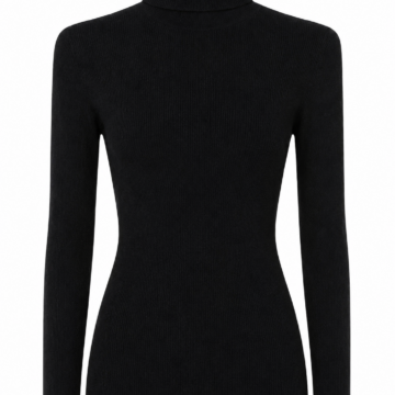 Black Fitted Ribbed Turtleneck Top