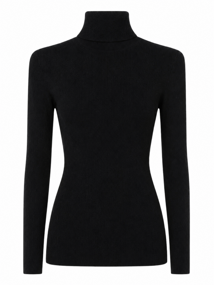 Black Fitted Ribbed Turtleneck Top
