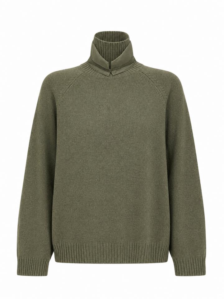 Olive Green Notch Neck Raglan Sweater