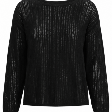 Black Boat Neck Stripe Knit Top