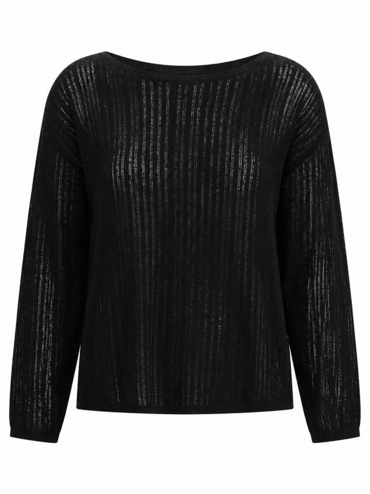 Black Boat Neck Stripe Knit Top