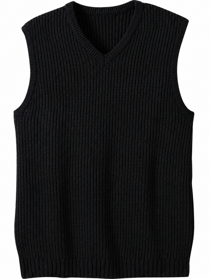 Black V-Neck Knit Sweater Vest