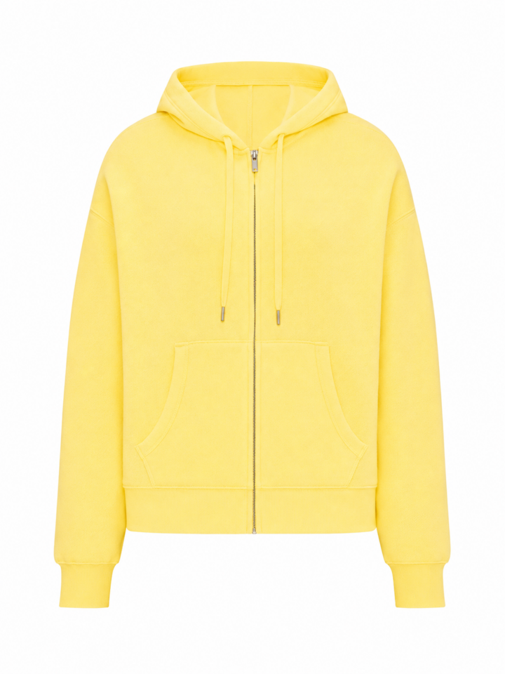 Bright Yellow Zip-Up Hoodie with Drawstring Hood