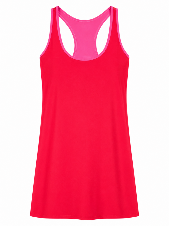 Red Racerback A-Line Athletic Dress with Pink Trim