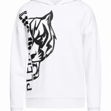 White Graphic Pullover Hoodie with Tiger Print