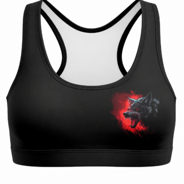 Black Sports Bra with Wolf Graphic Print