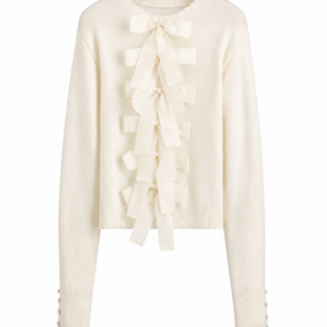 Cream Relaxed Fit Bow Detail Ribbed Knit Sweater