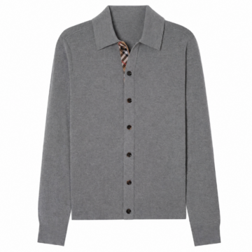 Medium Grey Fine Knit Cardigan with Polo Collar