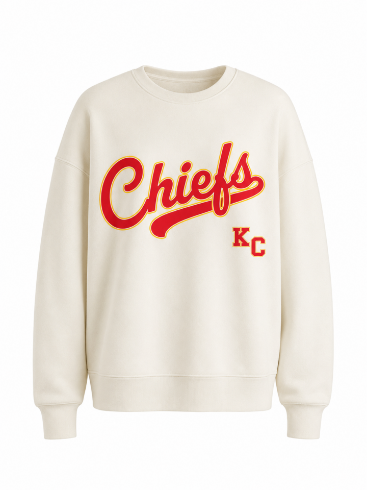 Off-White Relaxed Crewneck Sweatshirt with Red Graphic Design