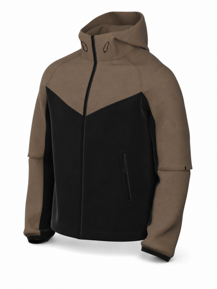 Olive Green and Black Color-Block Hooded Jacket