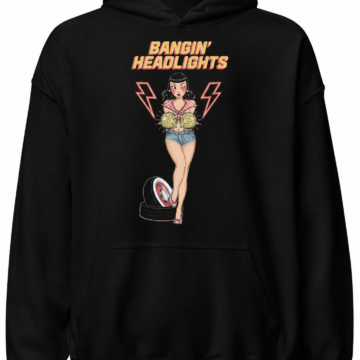 Black Retro Graphic Pullover Hoodie with Pin-up Print