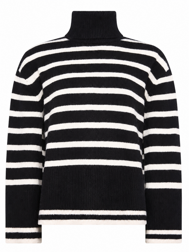 Black and White Striped Turtleneck Sweater
