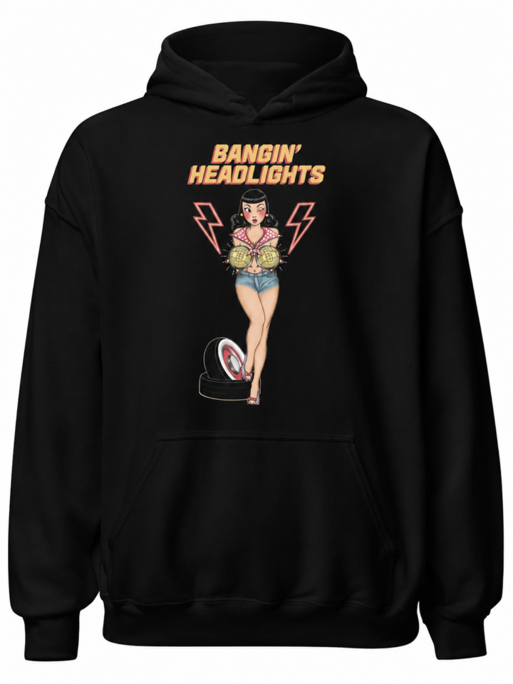 Black Retro Graphic Pullover Hoodie with Pin-up Print