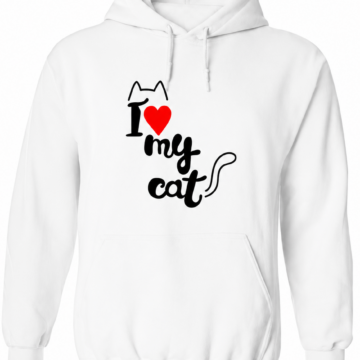 White Pullover Hoodie with 'I Love My Cat' Graphic