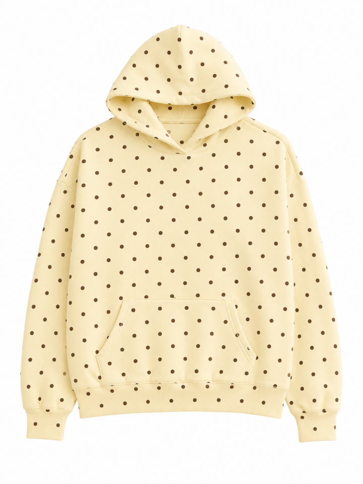 Pale Yellow Polka Dot Relaxed Hoodie