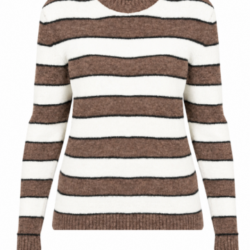 Brown and Off-White Striped Crew Neck Knit Sweater