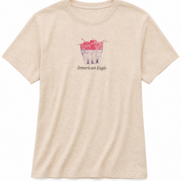 Light Beige Heathered T-Shirt with Cherry Graphic