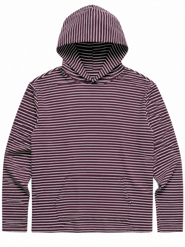 Maroon and White Striped Pullover Hoodie
