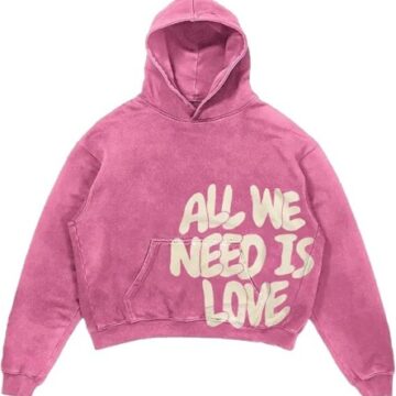 Washed Pink Cropped Relaxed Hoodie with Love Graphic