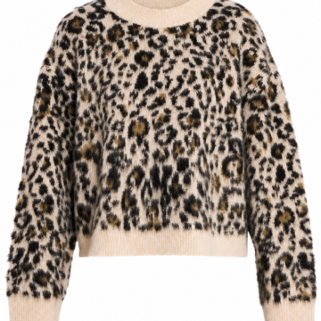 Cream Leopard Print Crewneck Sweater with Dropped Shoulders