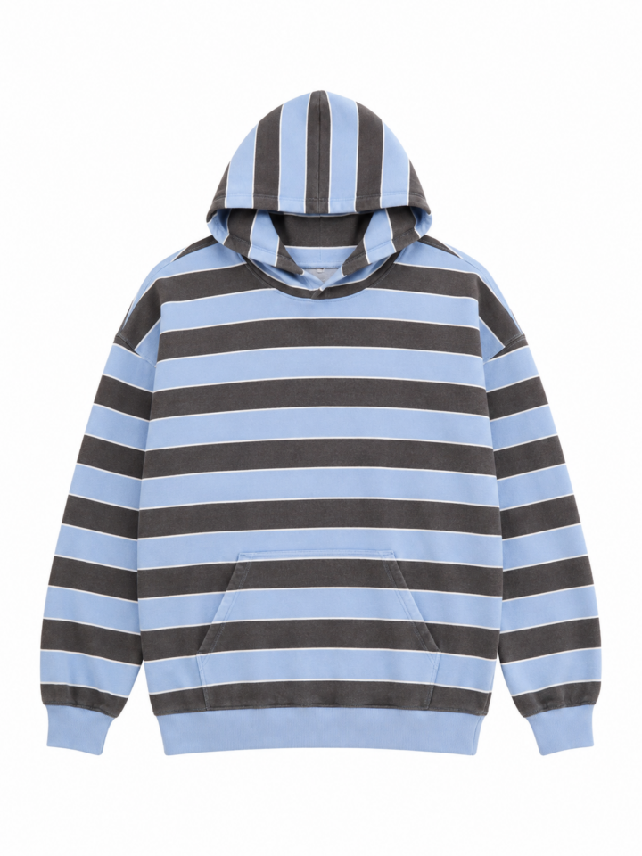 Light Blue and Charcoal Stripe Oversized Hoodie