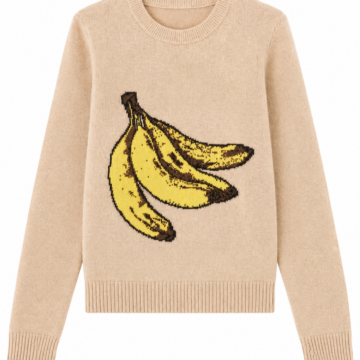 Beige Crew Neck Sweater with Banana Intarsia Graphic