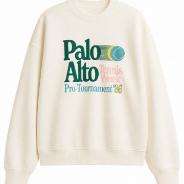 Cream Retro Tennis Graphic Crewneck Sweatshirt
