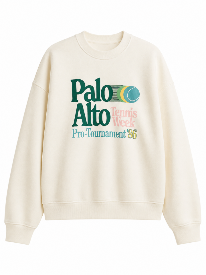 Cream Retro Tennis Graphic Crewneck Sweatshirt