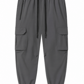 Grey Cargo Jogger Pants with Relaxed Tapered Fit and Elastic Cuffs