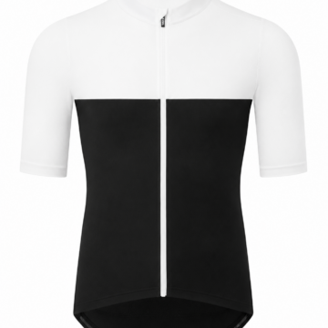 White and Black Color-Block Cycling Shirt with Full Zip