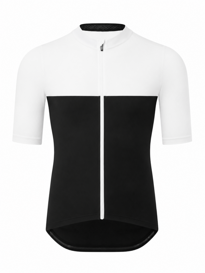 White and Black Color-Block Cycling Shirt with Full Zip